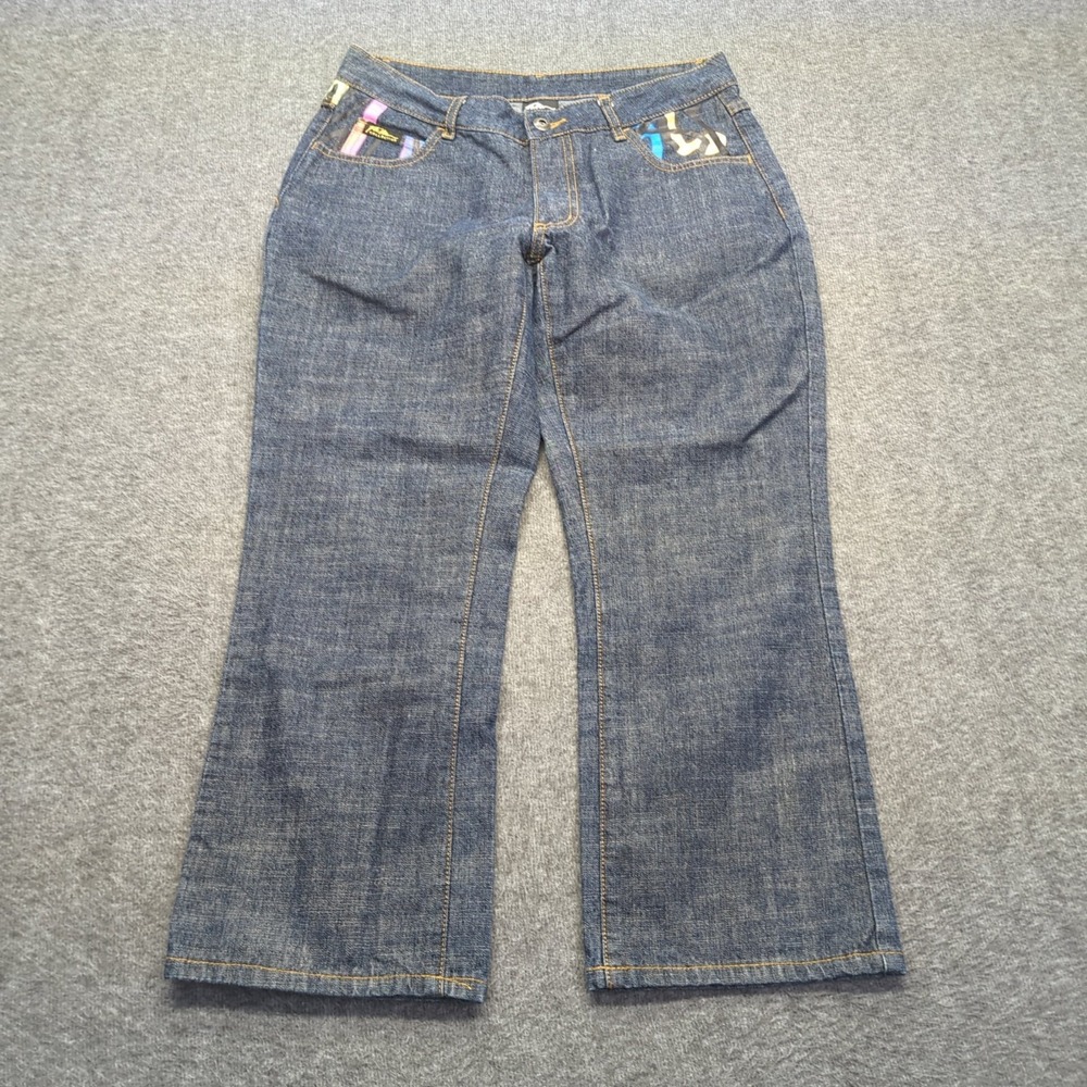 Vintage Fubu Capri Jeans Womens 6 Blue Graffiti Painted Dark Wash Streetwear